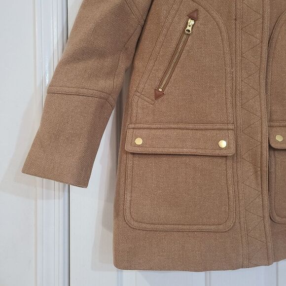 J Crew Stadium Cloth Nello Gori Wool Coat Jacket Fur Hood Size 6 Outerwear - Picture 4 of 14